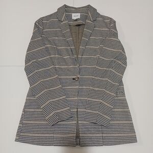 Nine West Single Button Longline Blazer Plaid Print Academia Spring, Size S